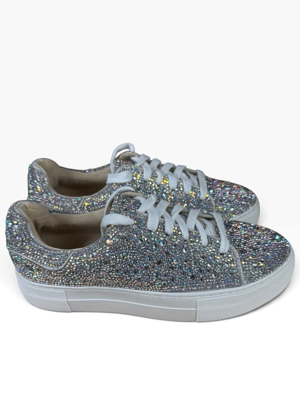 Size 5 Women’s Betsey Johnson Sidny Silver Rhinestone Platform Sneakers